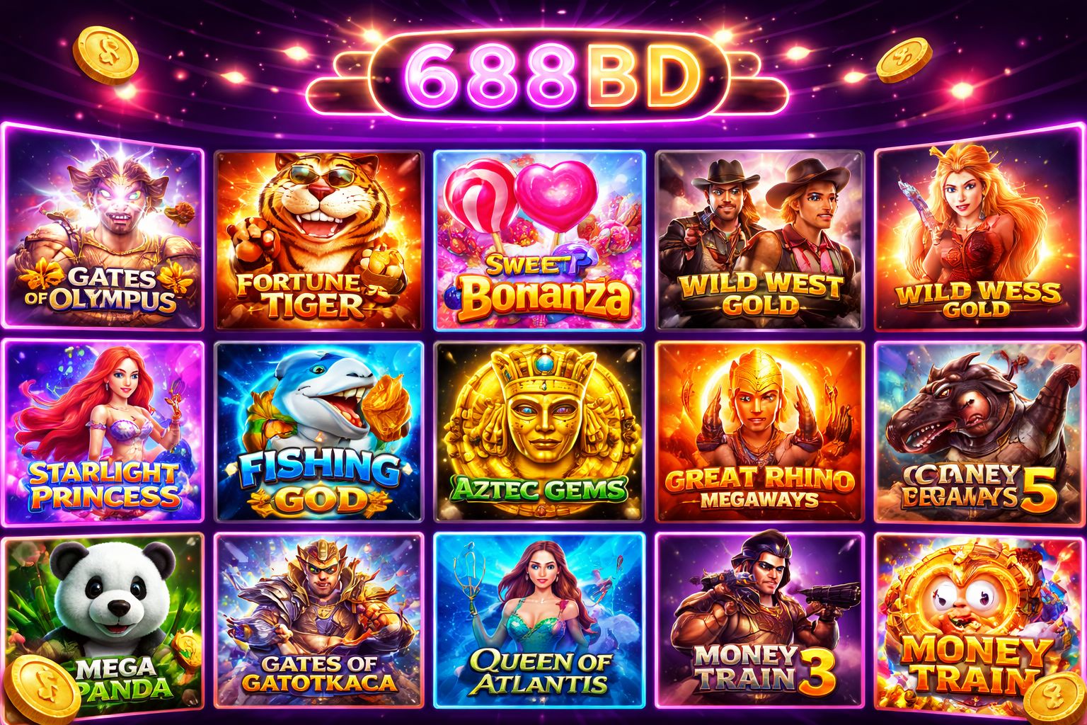 688BD Slots homepage with Sweet Bonanza and Megaways titles